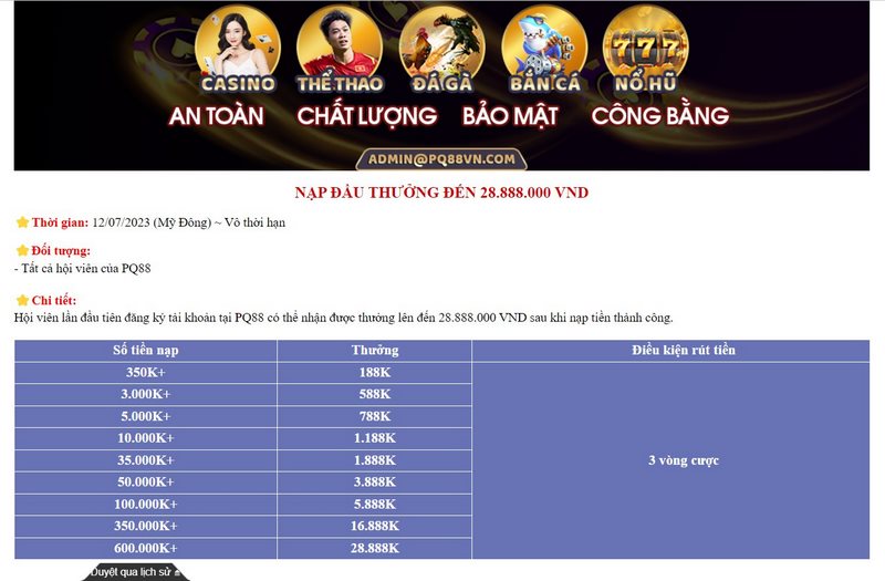 Nạp đầu tặng thưởng 28.888.000 VND