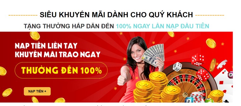 Ưu đãi tặng thành viên đăng ký thành công 100% tiền nạp đầu 