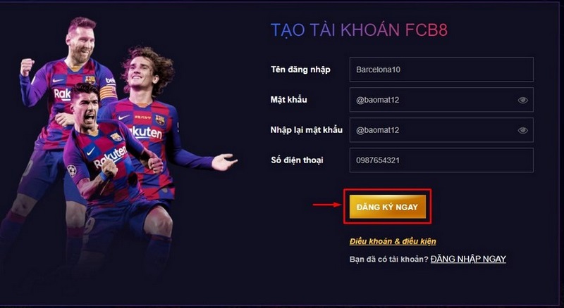 Truy cập bằng đường dẫn chính thức và chọn đăng ký FCB8