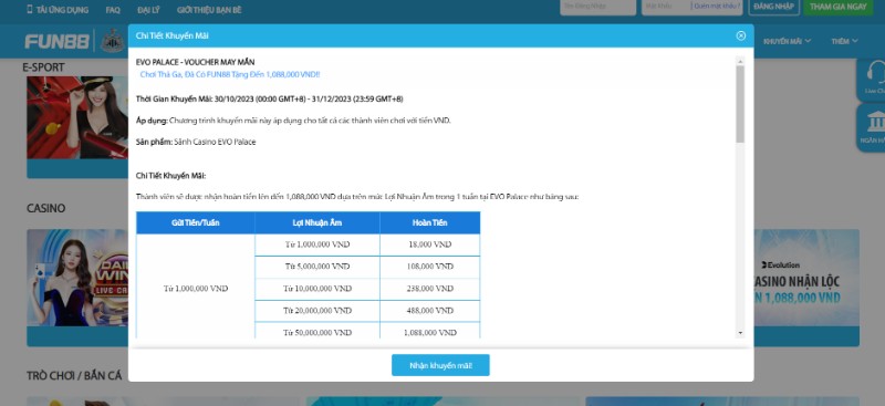 EVO PALACE tặng thành viên khoản hoàn tiền hấp dẫn 